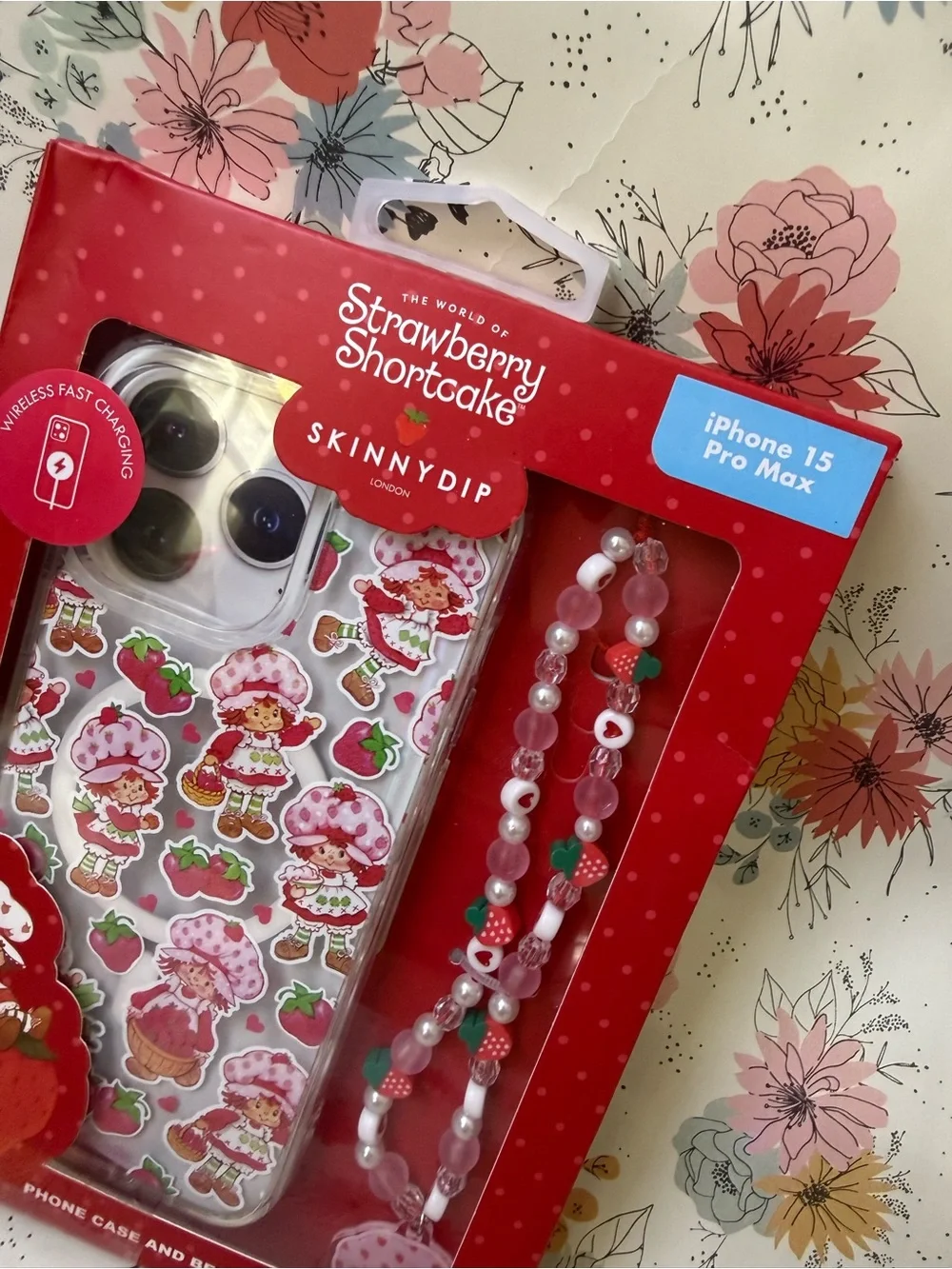 Strawberry Shortcake iPhone 15 Pro Max Case & beaded strap